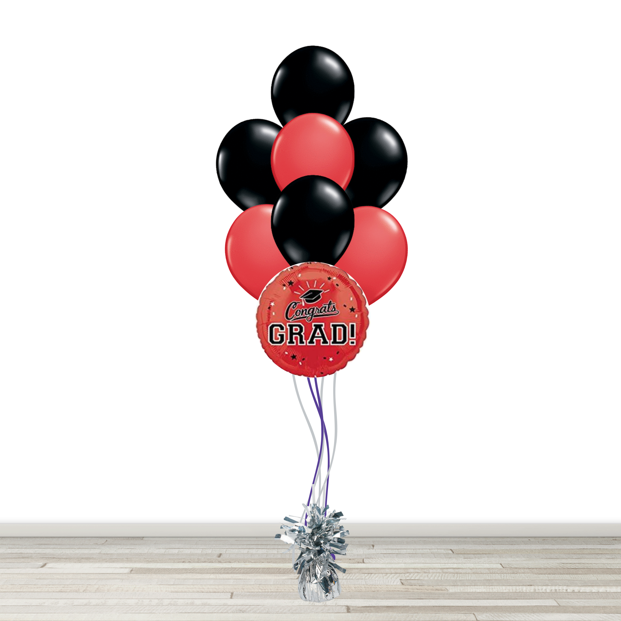 Red and Black Grad Bouquet with 1 Foil - 7 Latex