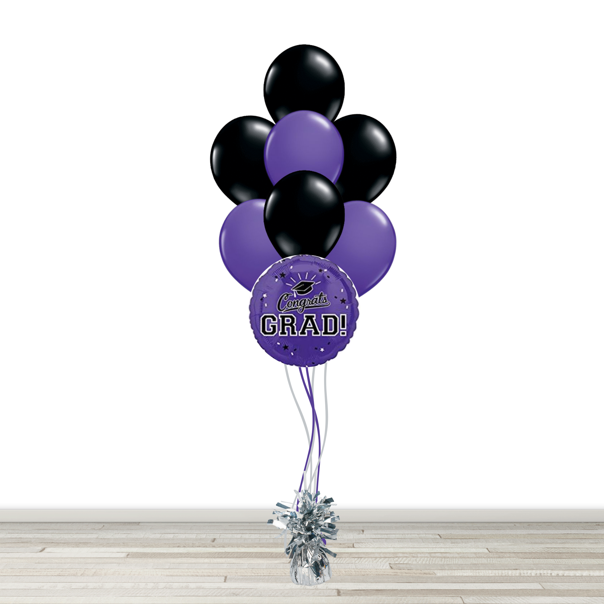 Purple and Black Grad Bouquet with 1 Foil - 7 Latex