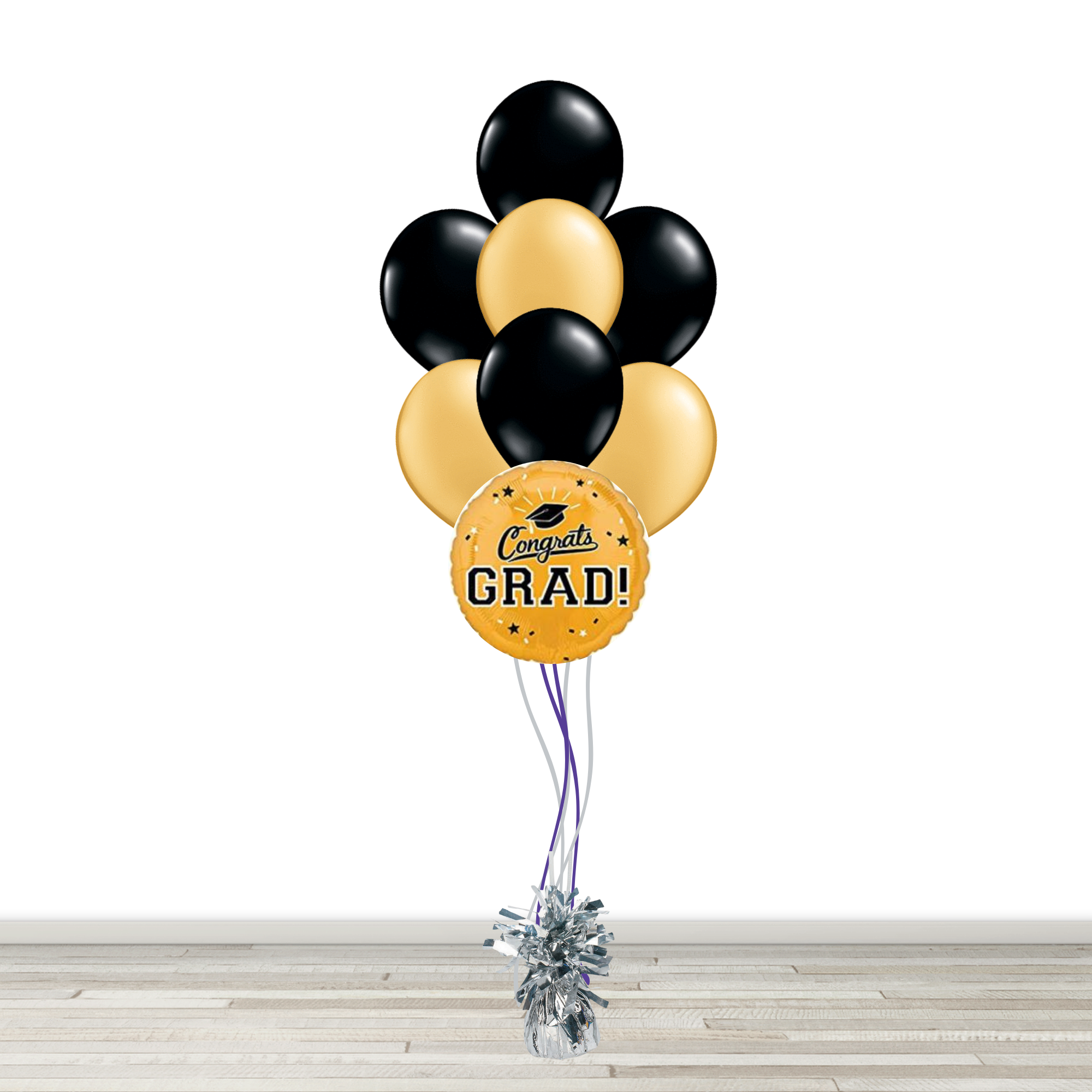 Black and Gold Grad Bouquet with 1 Foil - 7 Latex