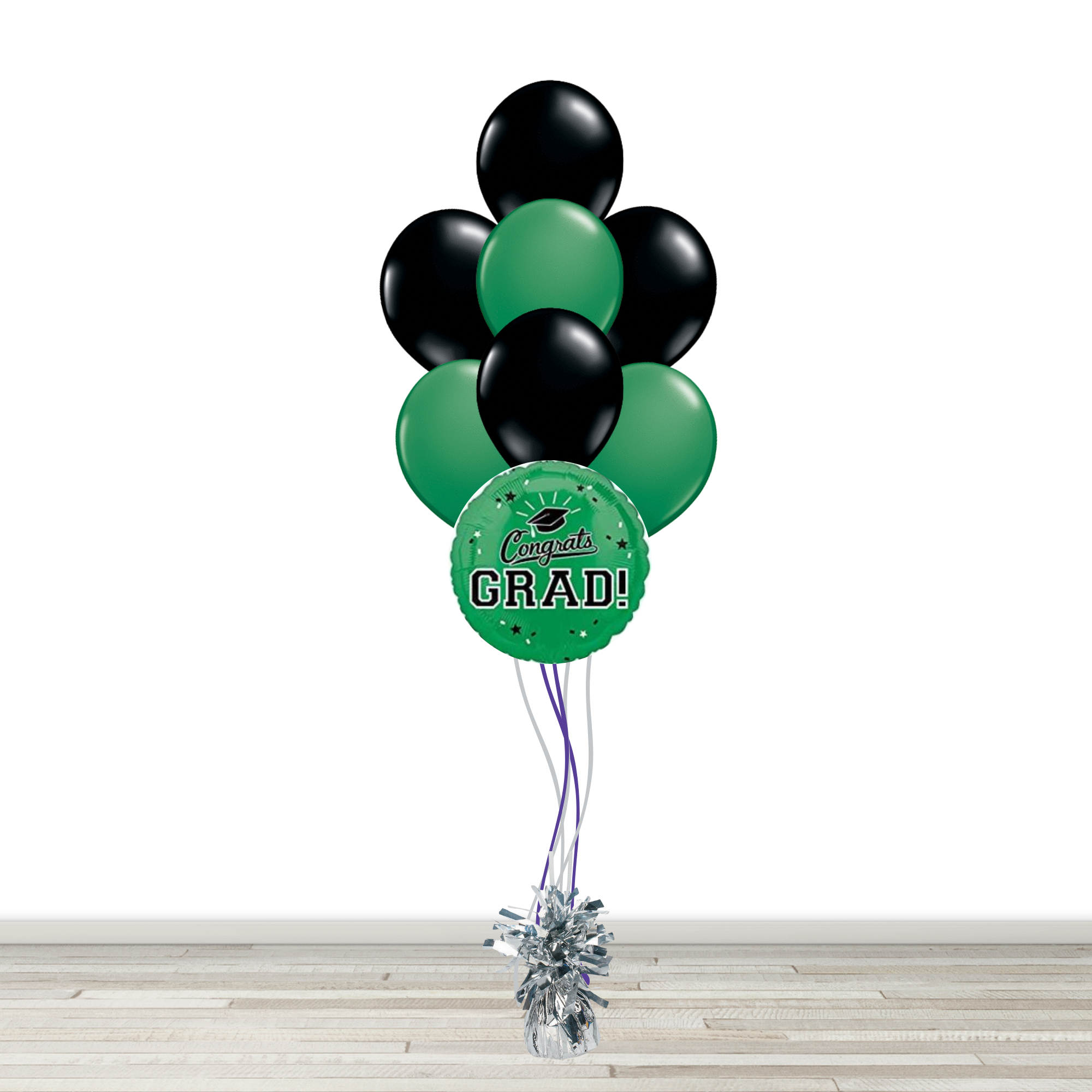 Green and Black Grad Bouquet with 1 Foil - 7 Latex
