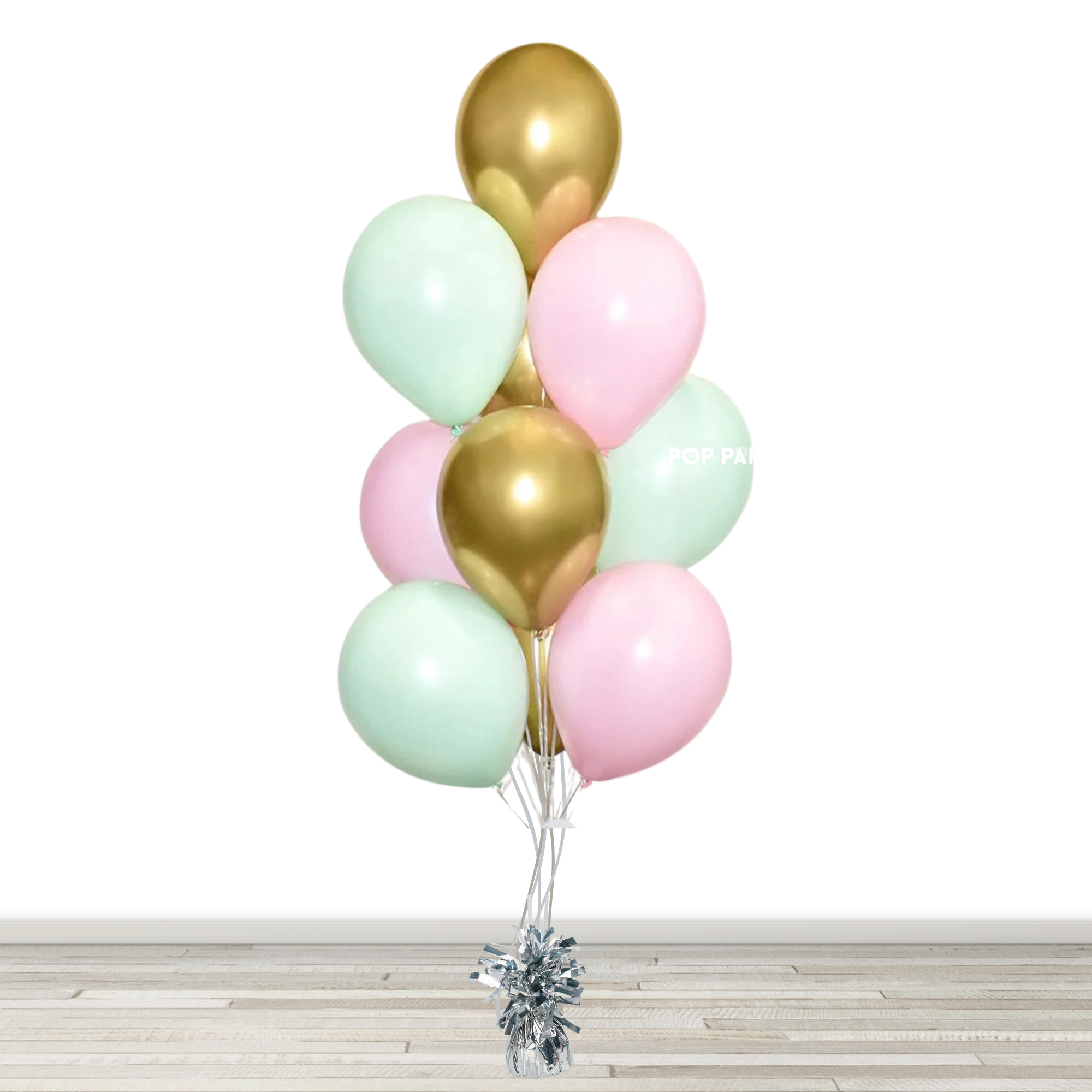 Pink Mint and Gold Balloon Bouquet - 10 Balloons