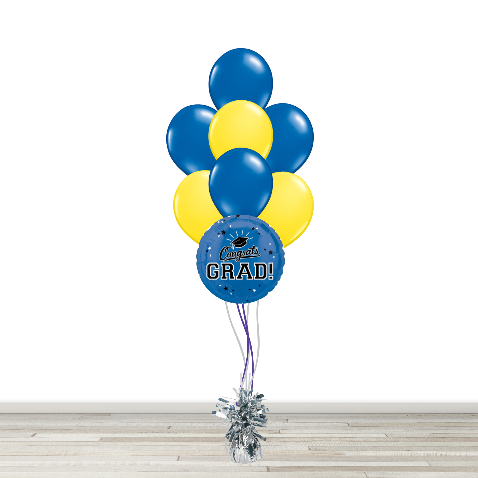 Yellow and Blue Grad Bouquet with 1 Foil - 7 Latex