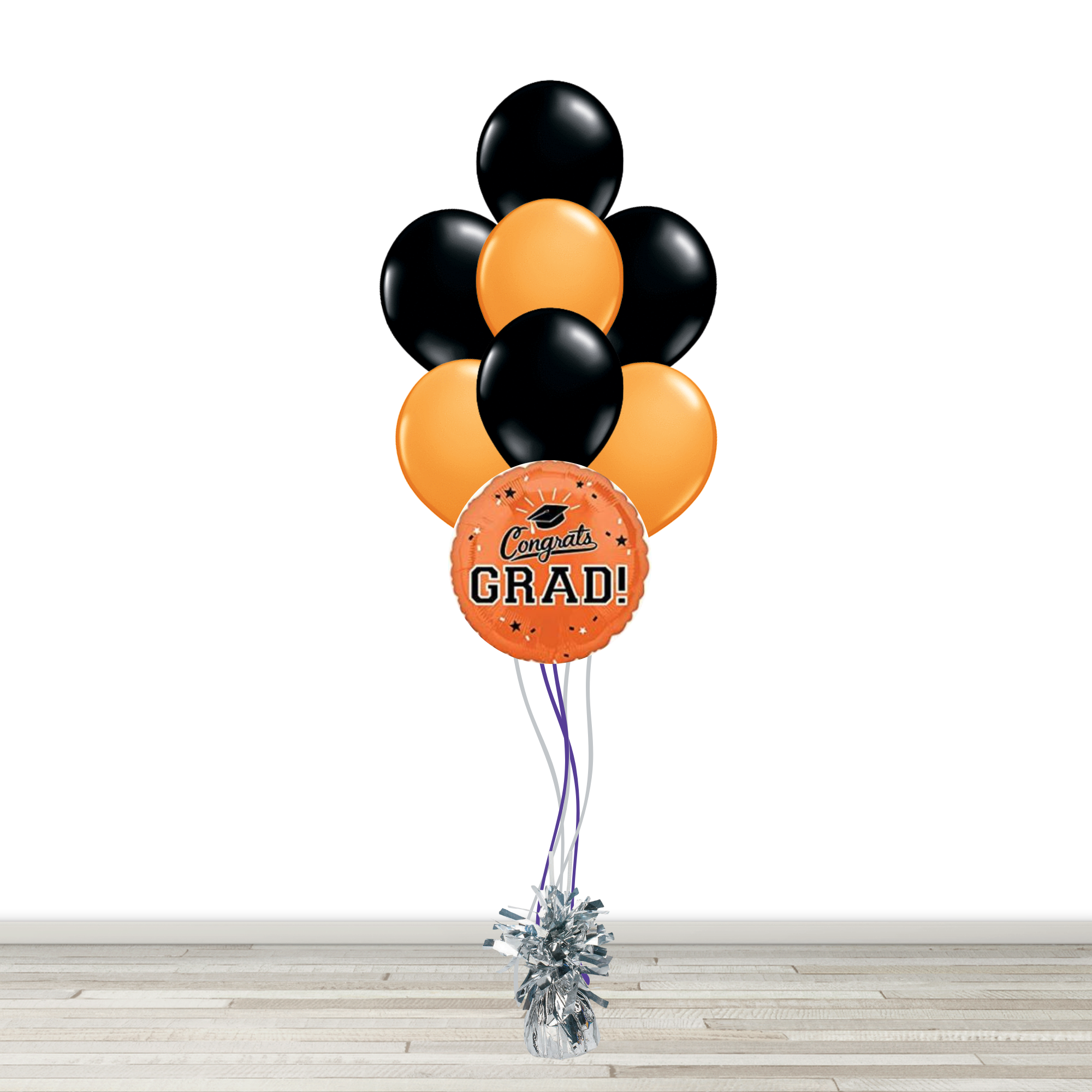 Orange and Black Grad Bouquet with 1 Foil - 7 Latex
