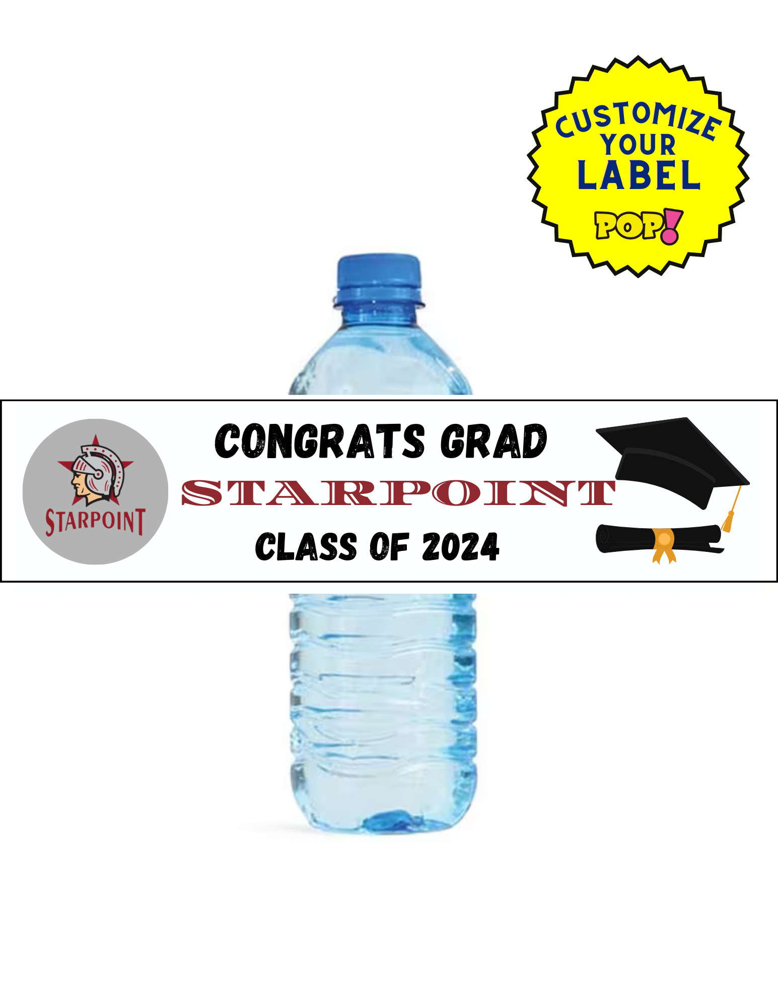 Graduation Water Bottle Labels - Pick Your School - POPPartyballoons