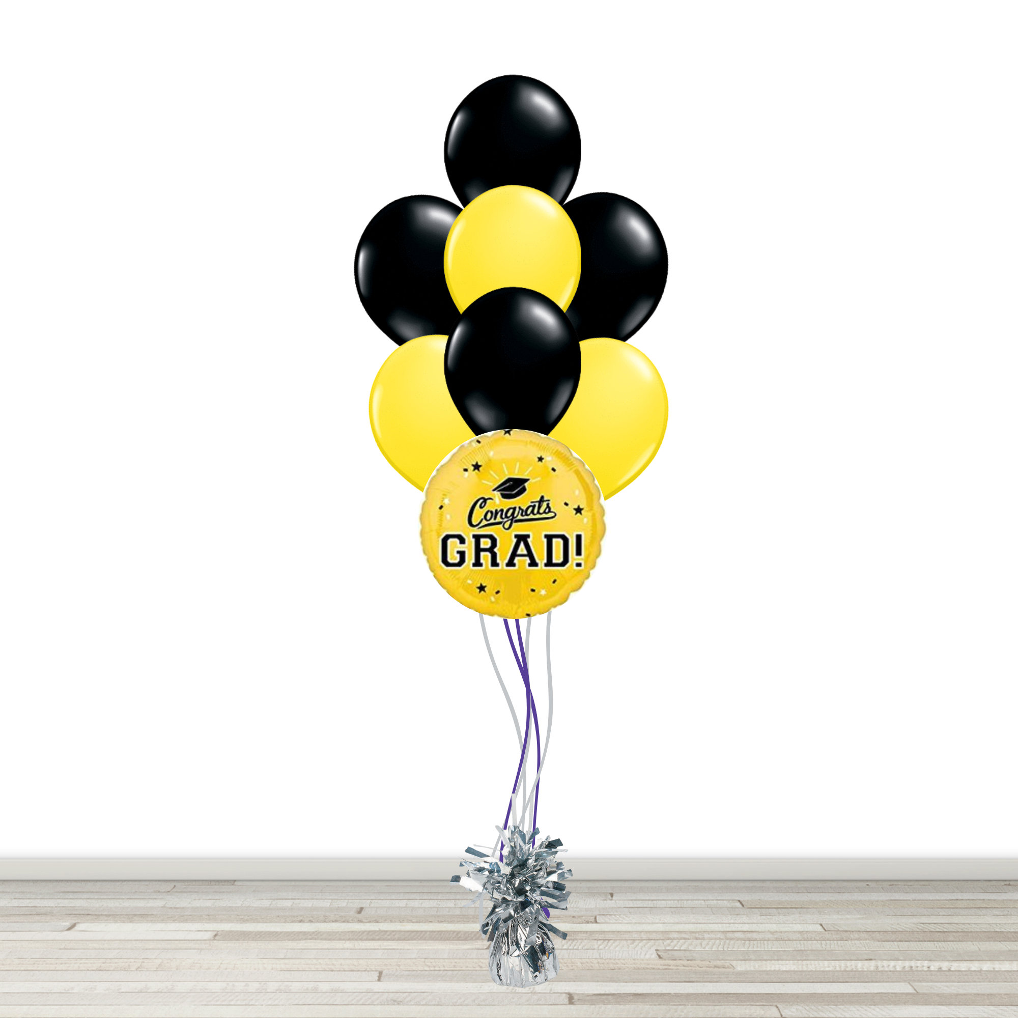 Yellow and Black Grad Bouquet with 1 Foil - 7 Latex