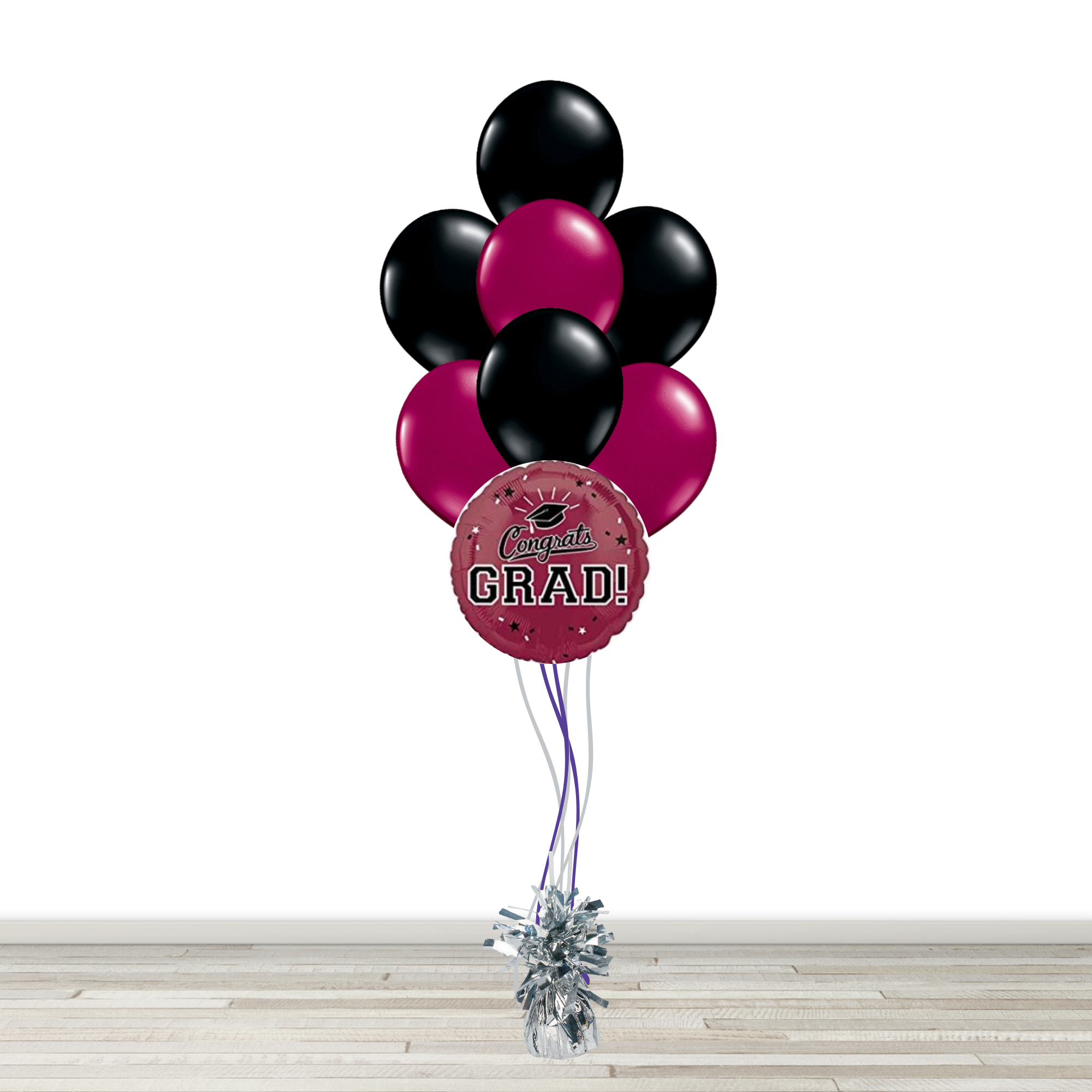 Maroon and Black Grad Bouquet with 1 Foil - 7 Latex