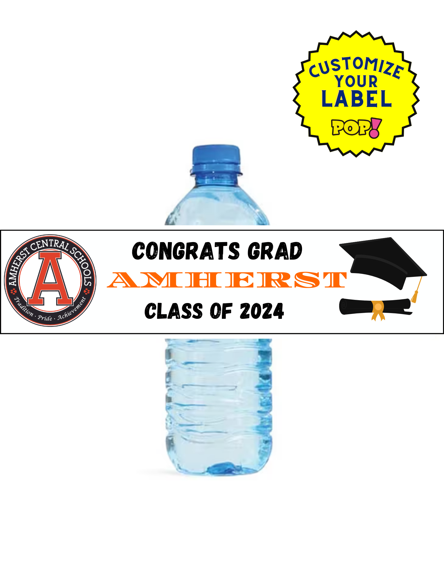 Graduation Water Bottle Labels - Pick A School - POPPartyballoons