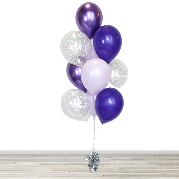 Chrome Purple, Purple & Lilac Confetti Balloon Bouquet - 10 Balloons