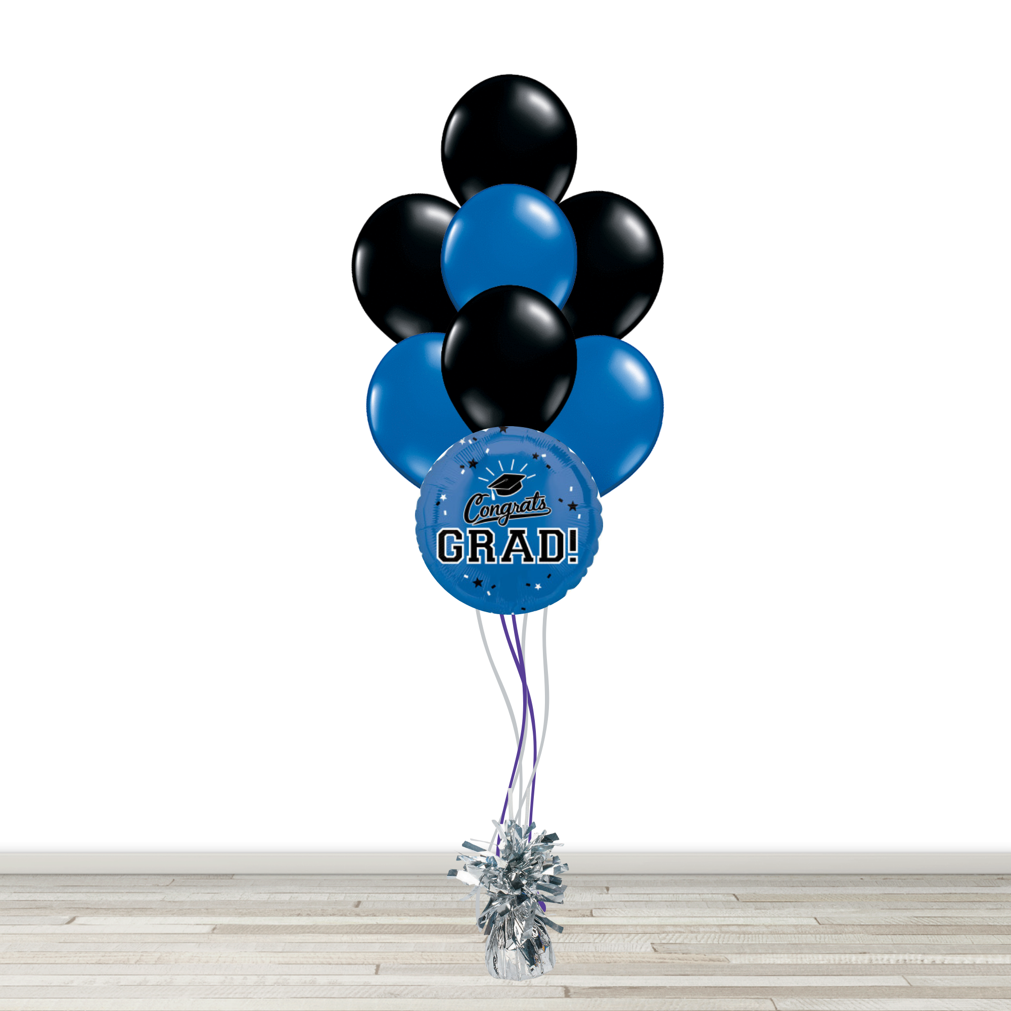 Blue and Black Grad Bouquet with 1 Foil - 7 Latex