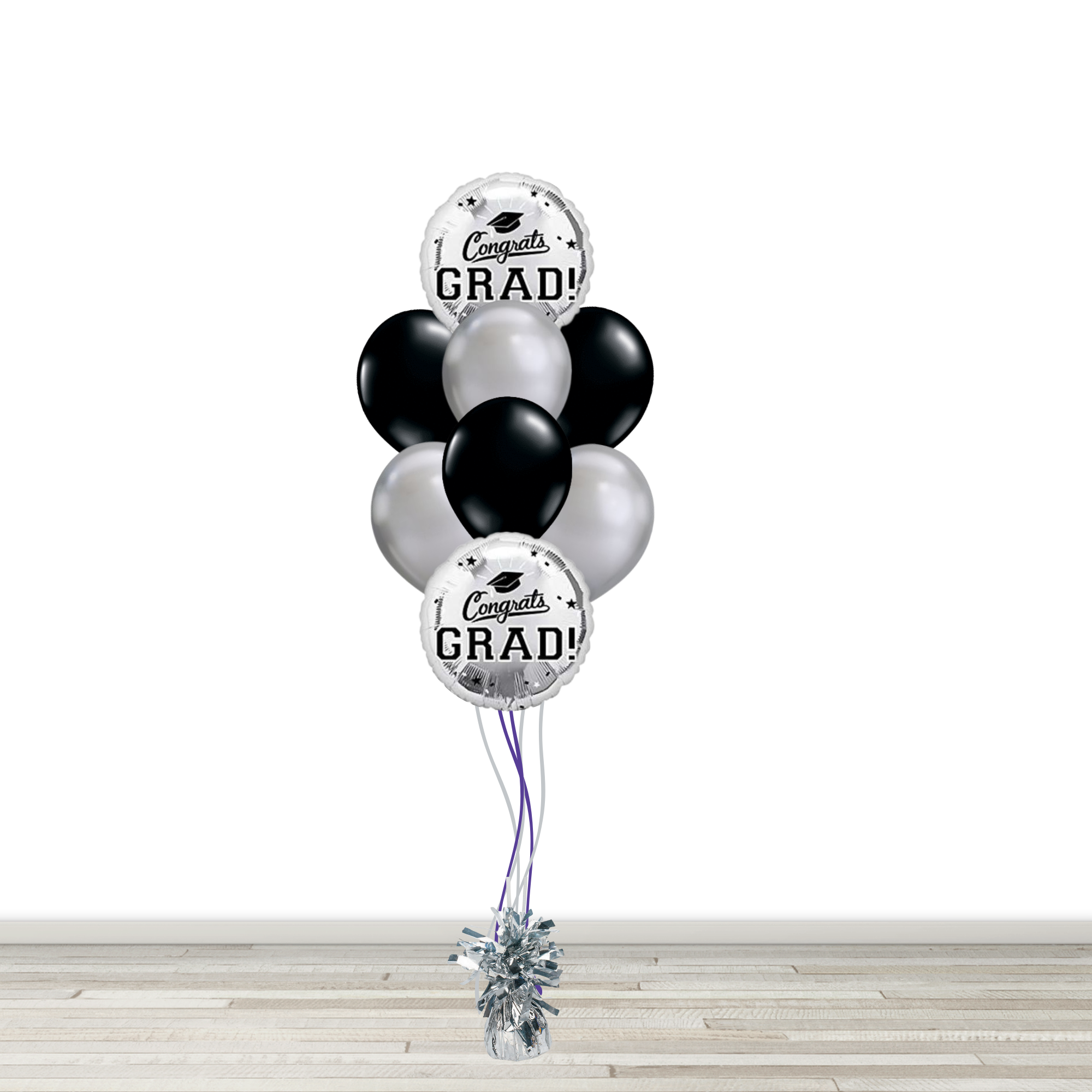 Silver and Black Grad Bouquet with 2 Foils - 6 Latex