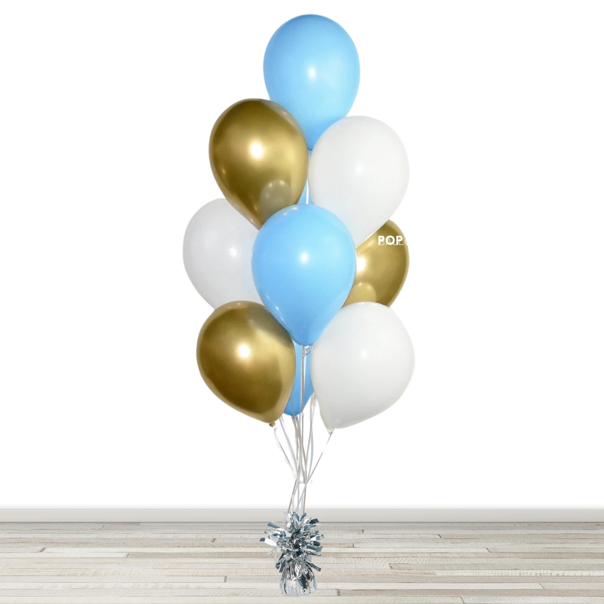 Blue and Gold Balloon Bouquet - 10 Balloons