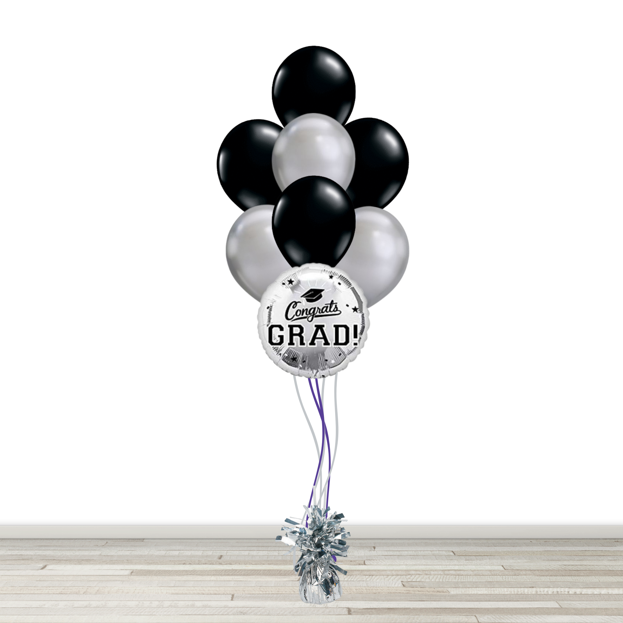 Black and Silver Grad Bouquet with 1 Foil - 7 Latex