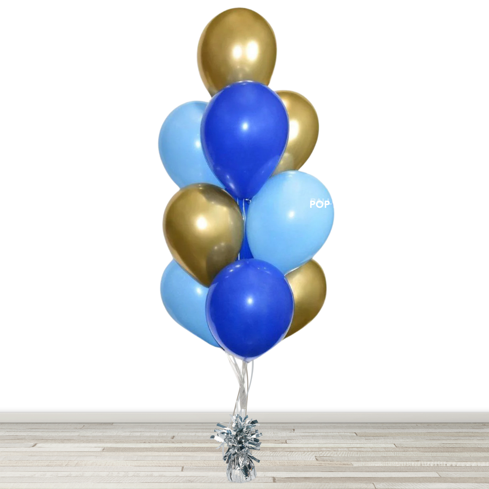 Gold and Blue Balloon Bouquet - 10 Balloons