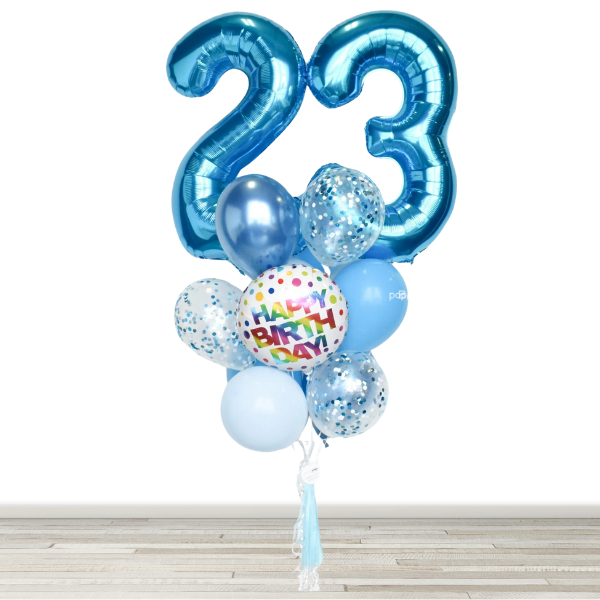 Sky Blues 34" Number Birthday Confetti Balloon Bouquet
