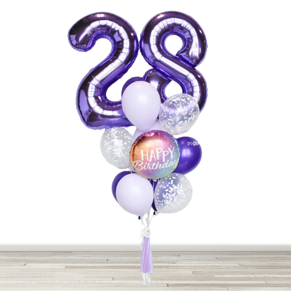 Lilac, Purple and Chrome Purple 34" Number Birthday Confetti Balloon Bouquet