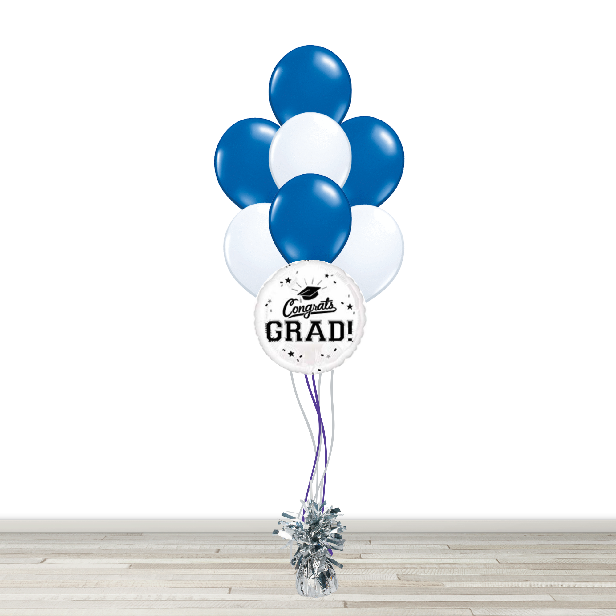 White and Blue Grad Bouquet with 1 Foil - 7 Latex