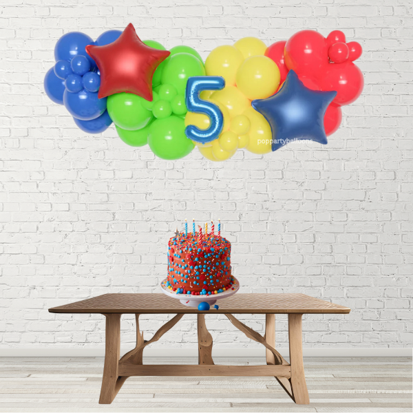 Mario Inspired Balloon Garland with 16" Number and Foil Stars
