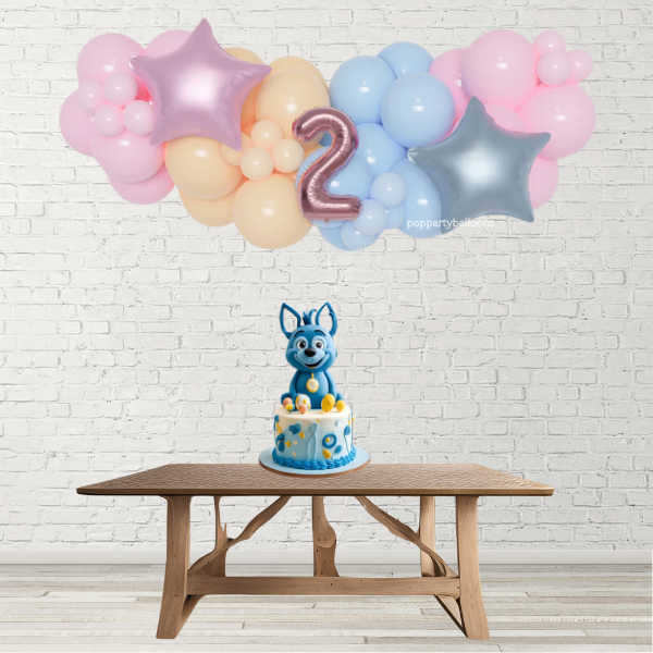 Bluey Inspired Balloon Garland with 16" Number and Foil Stars