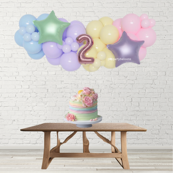 Pastel Party Balloon Garland with 16" Number and Foil Stars