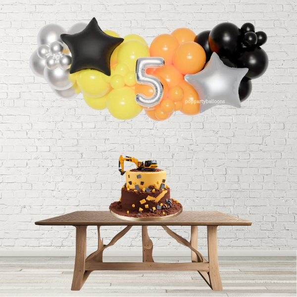 Construction Inspired Balloon Garland with 16" Number and Foil Stars