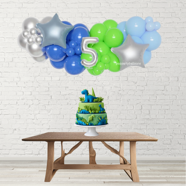 Dino Inspired Balloon Garland with 16" Number and Foil Stars