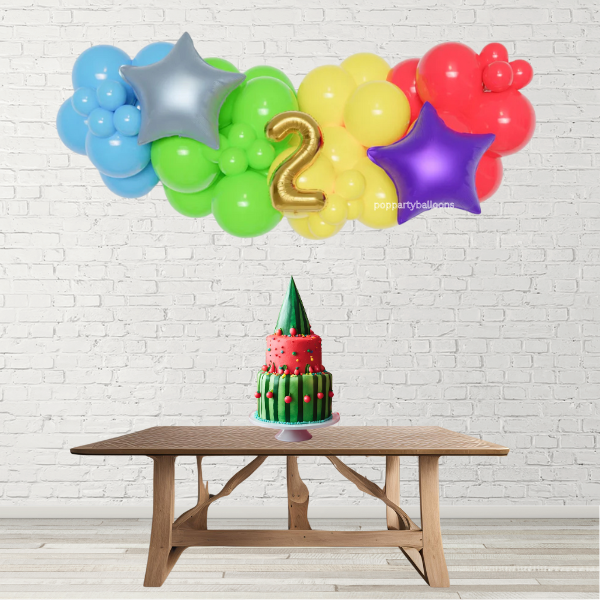 Cocomelon Inspired Balloon Garland with 16" Number and Foil Stars