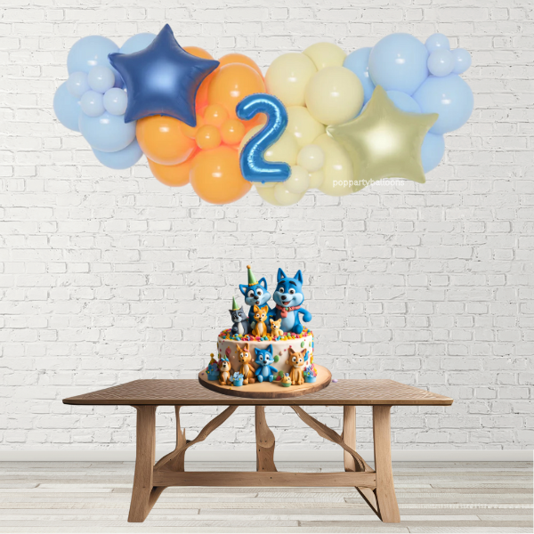 Bluey & Friends Inspired Balloon Garland with 16" Number and Foil Stars