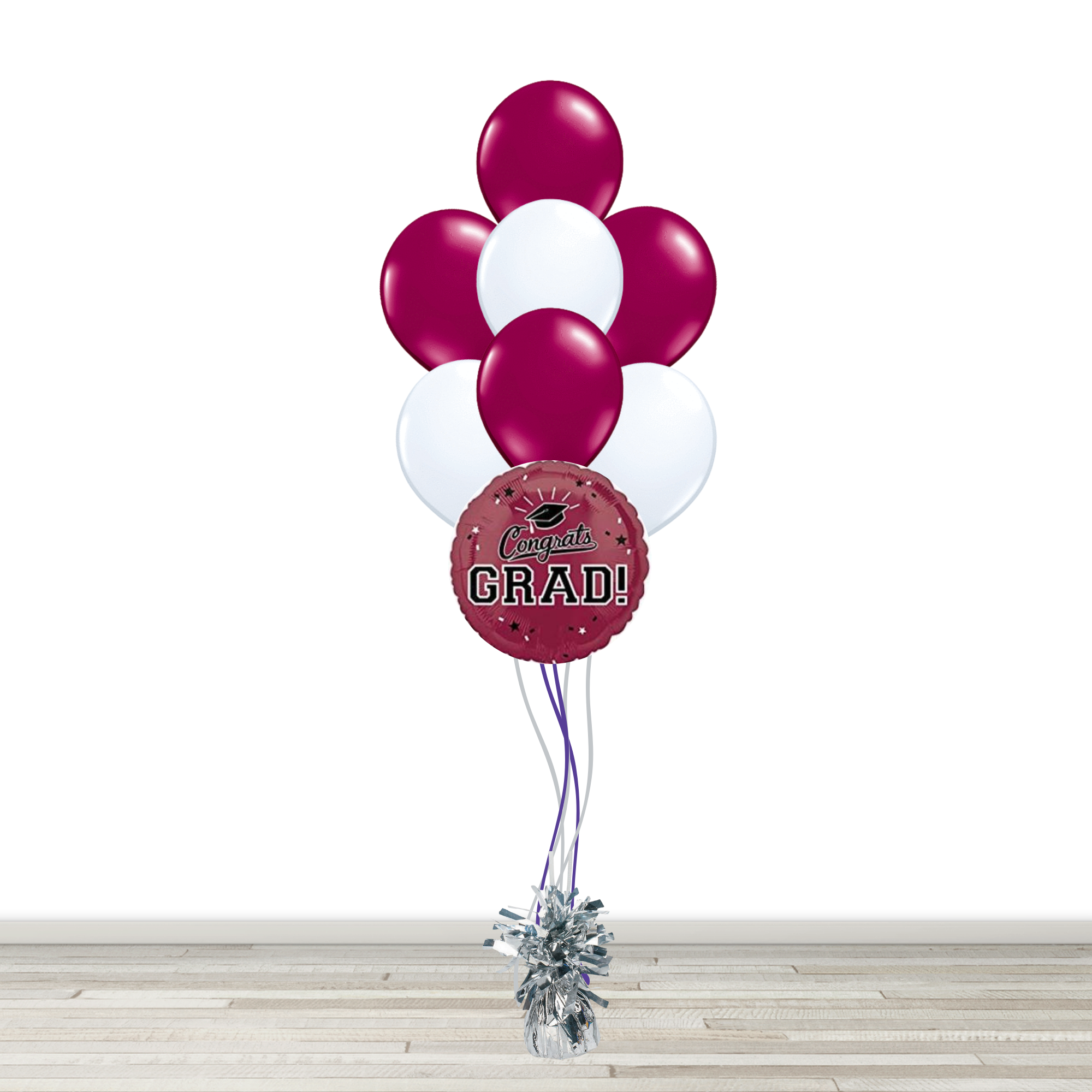 Maroon and White Grad Bouquet with 1 Foil - 7 Latex