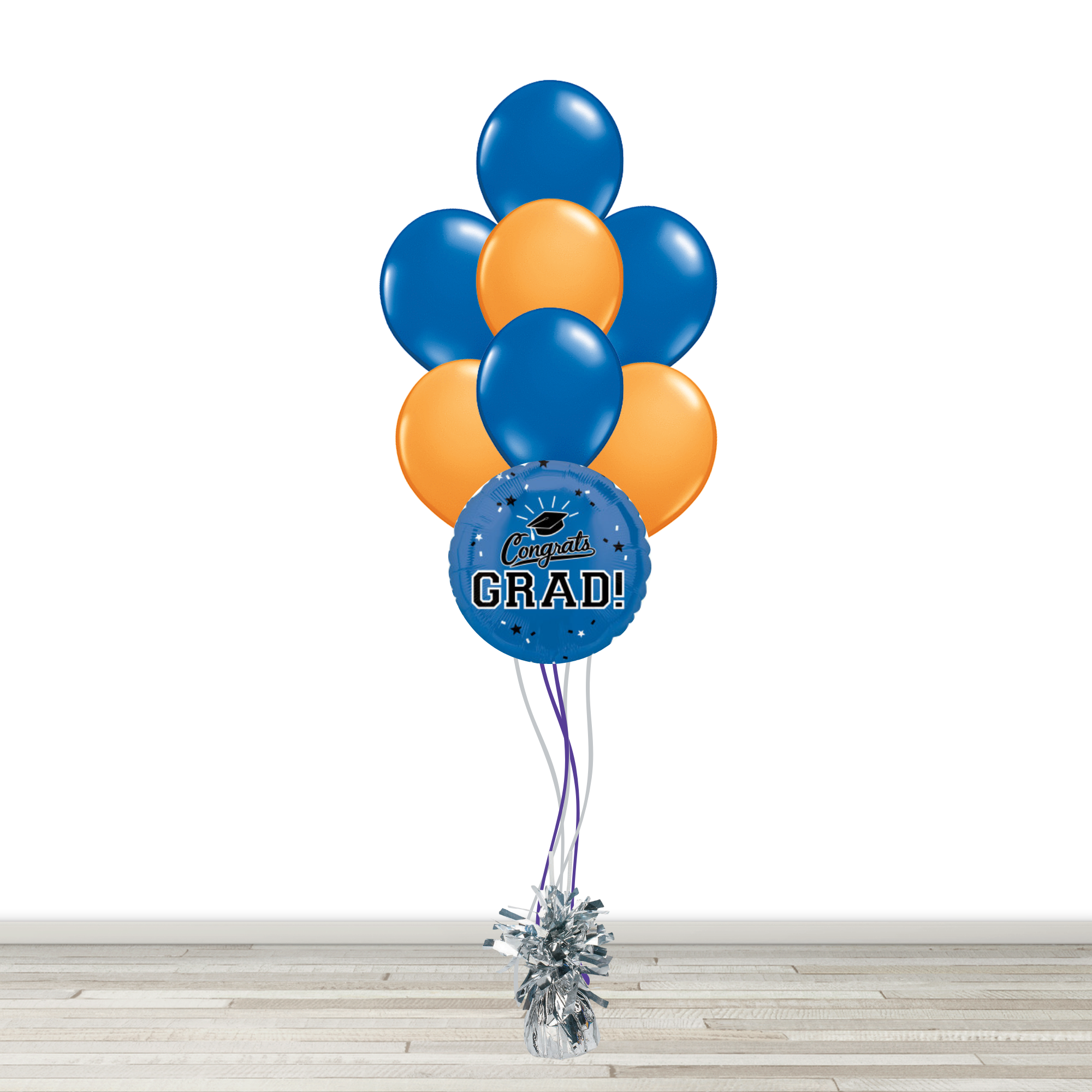 Blue and Orange Grad Bouquet with 1 Foil - 7 Latex