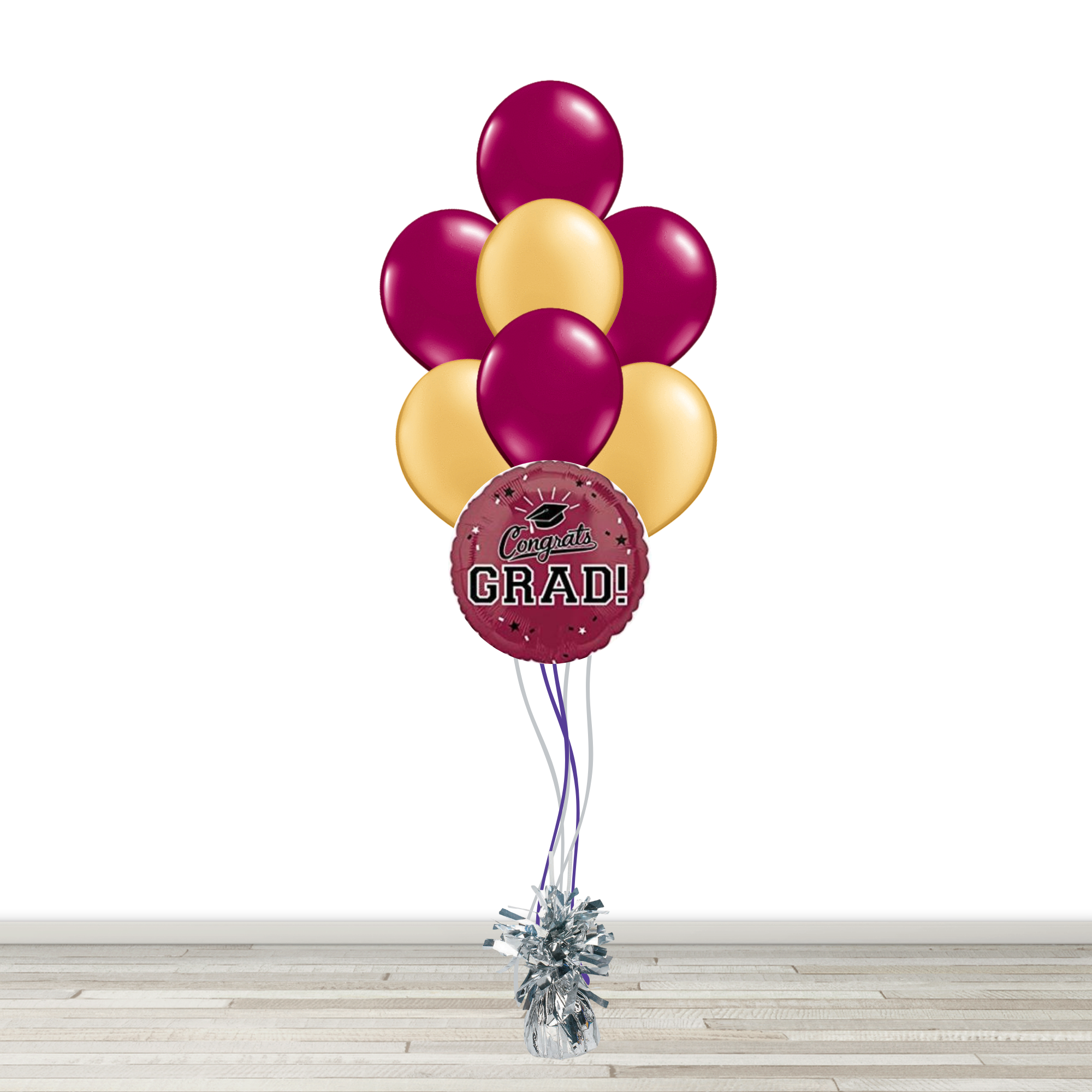 Maroon and Gold Grad Bouquet with 1 Foil - 7 Latex