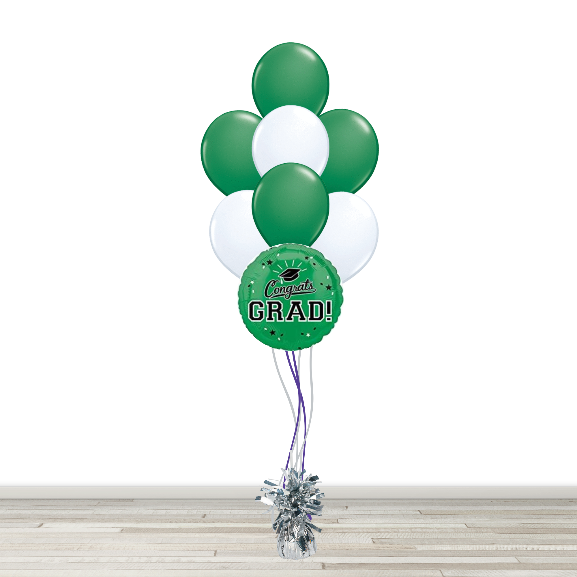Green and White Grad Bouquet with 1 Foil - 7 Latex