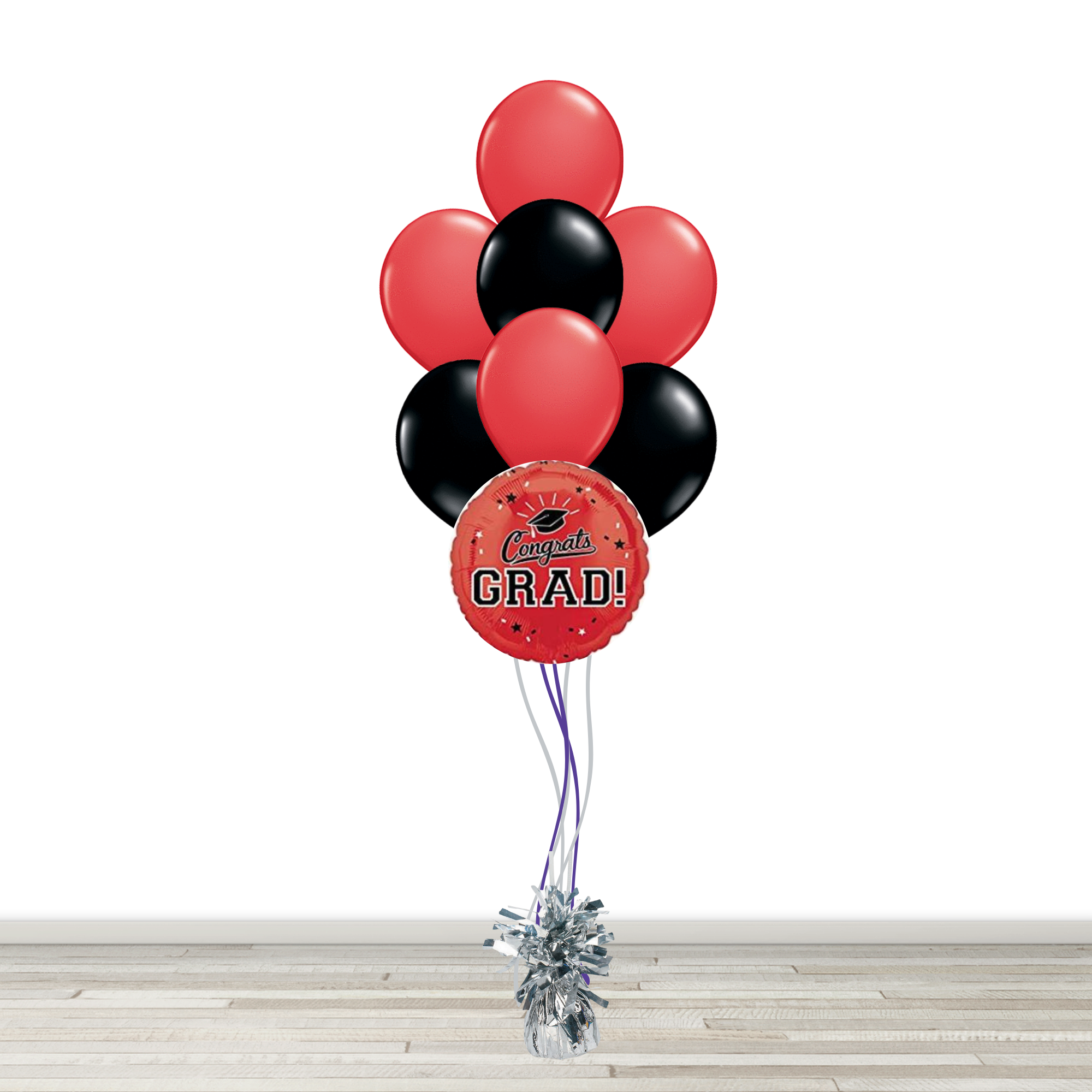 Red and Black Grad Bouquet with 1 Foil - 7 Latex