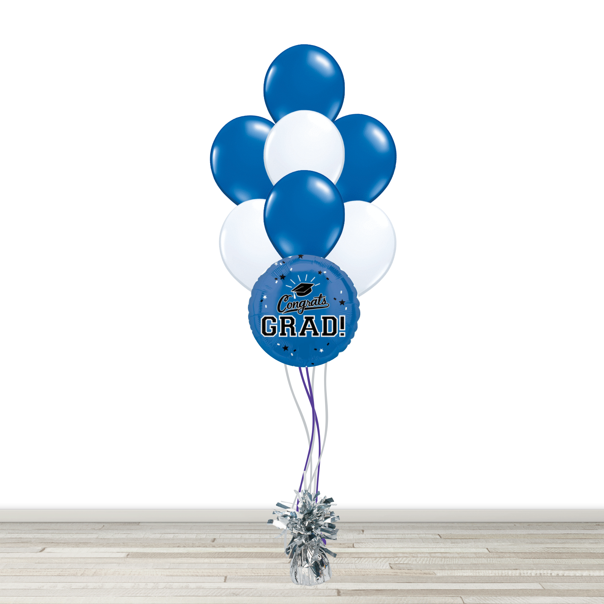 Blue and White Grad Bouquet with 1 Foil - 7 Latex