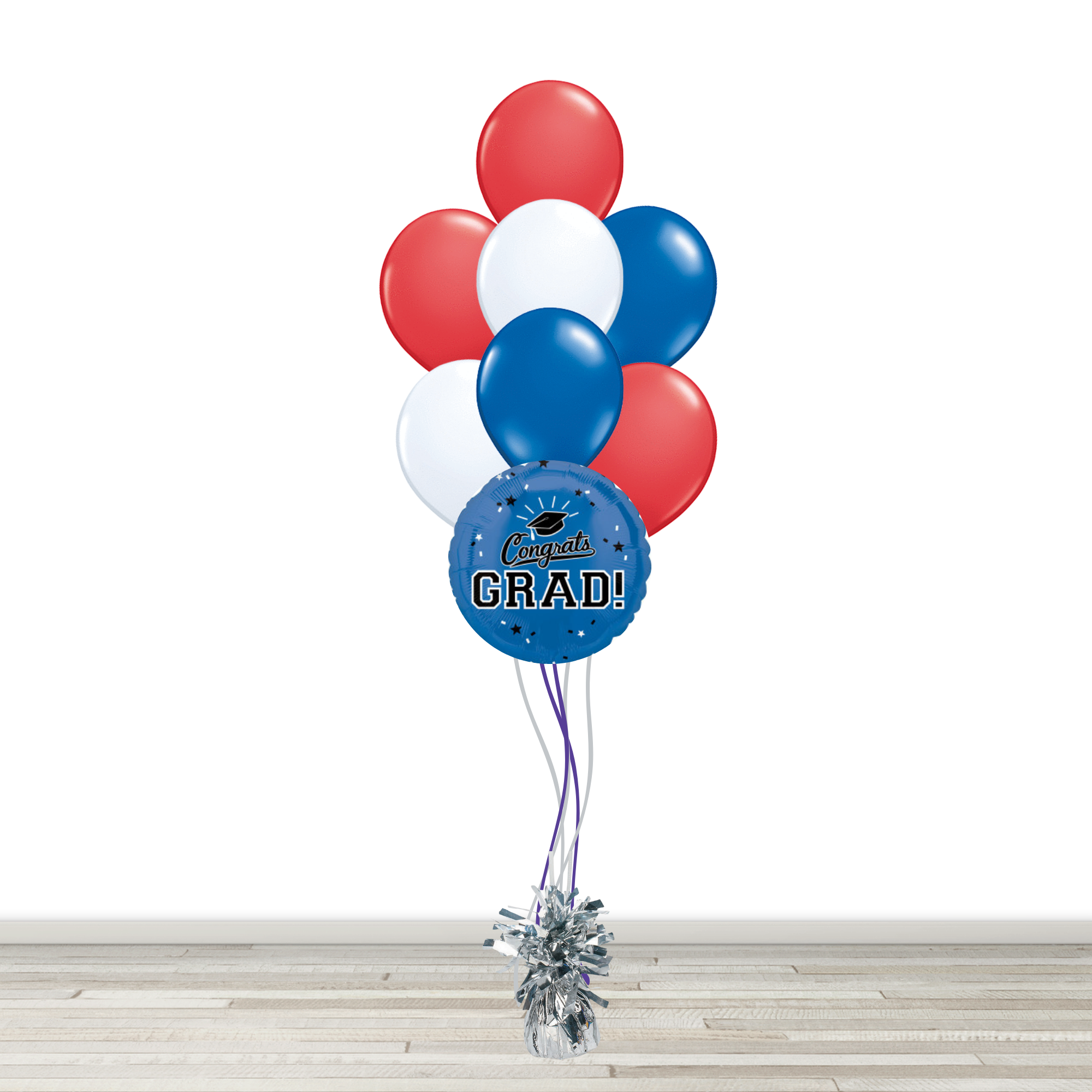 Blue - White - Red Grad Bouquet with 1 Foil - 7 Latex