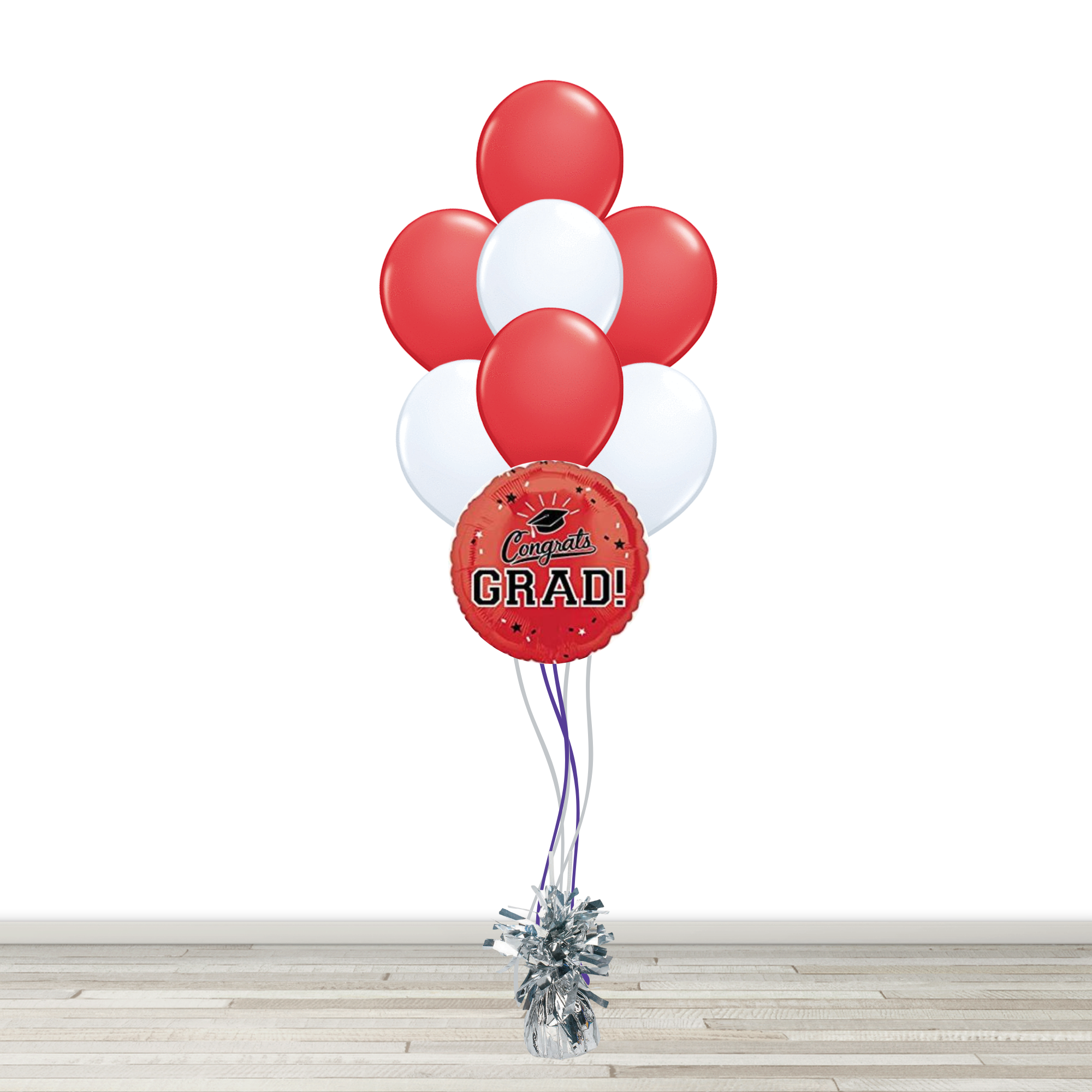 Red and White Grad Bouquet with 1 Foil - 7 Latex