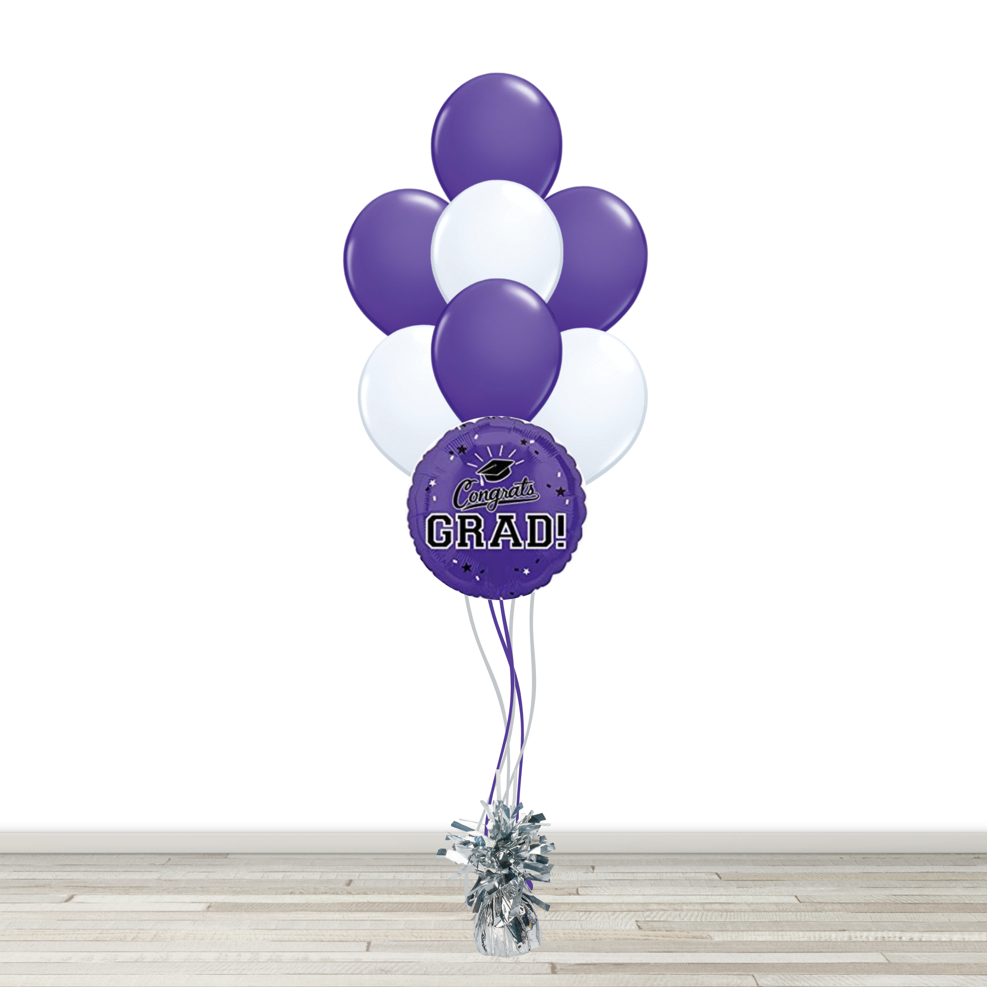 White and Purple Grad Bouquet with 1 Foil - 7 Latex