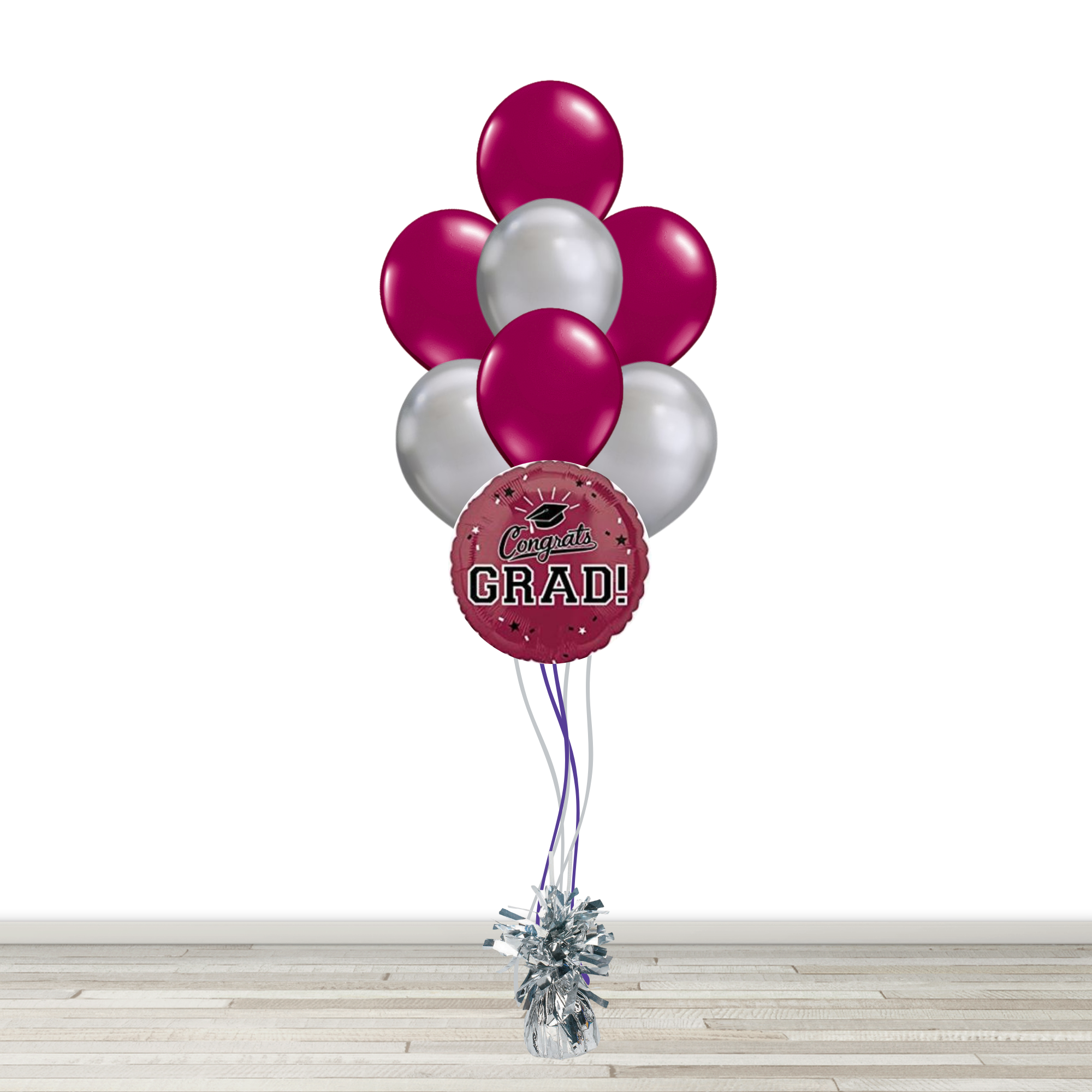 Maroon and Silver Grad Bouquet with 1 Foil - 7 Latex
