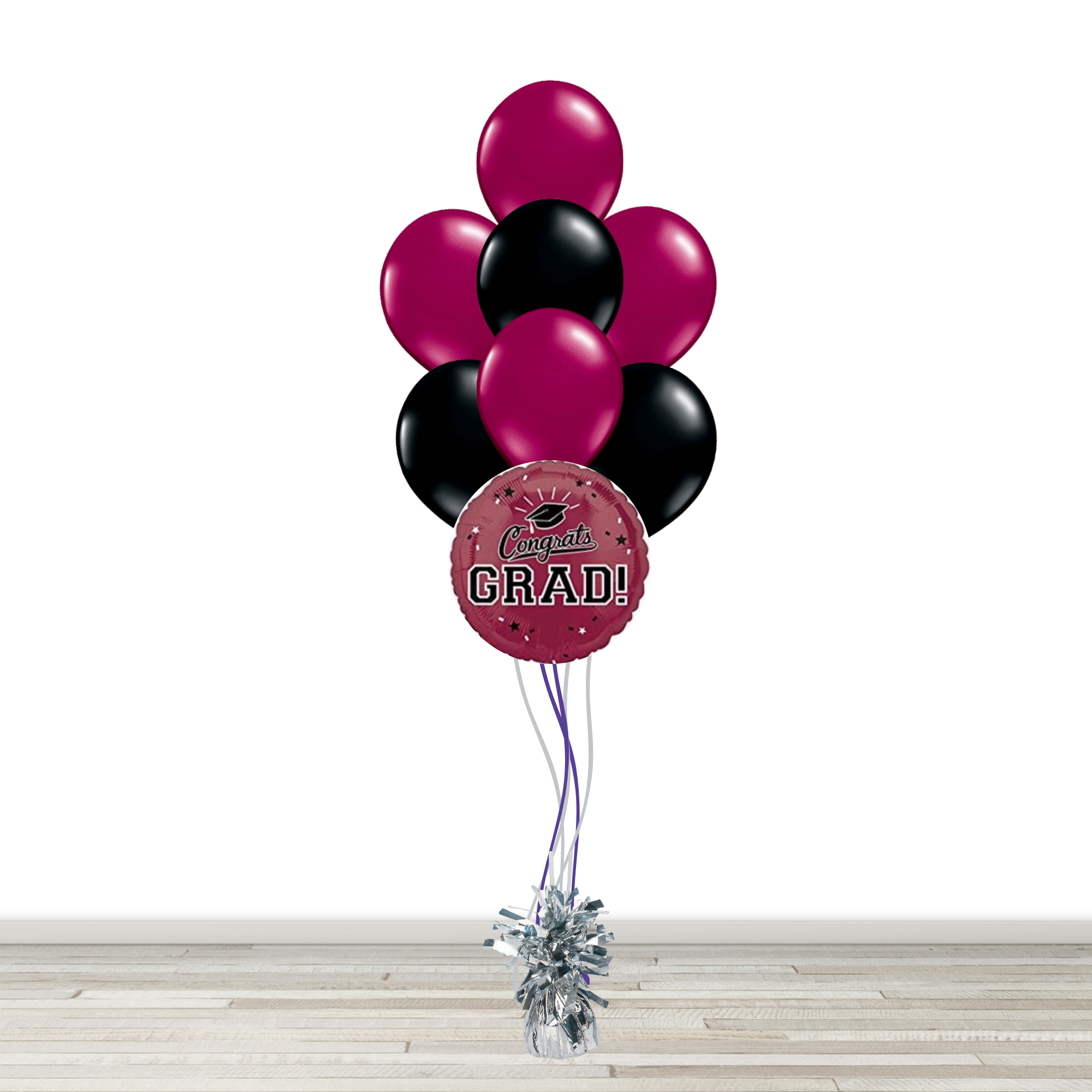 Maroon and Black Grad Bouquet with 1 Foil - 7 Latex