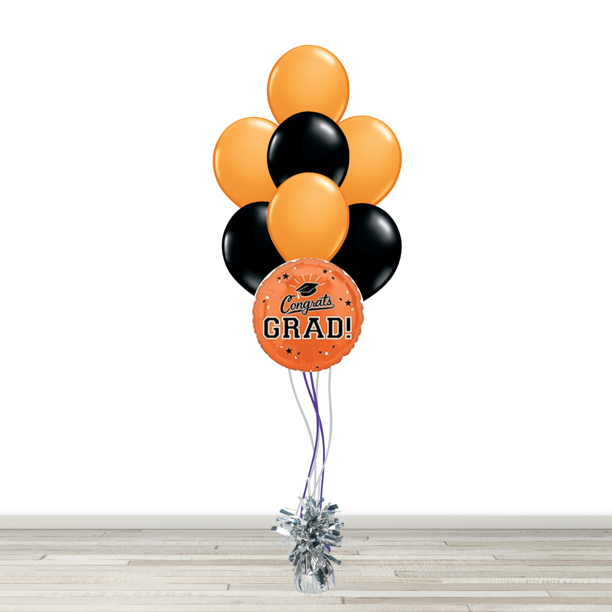 Black and Orange Grad Bouquet with 1 Foil - 7 Latex