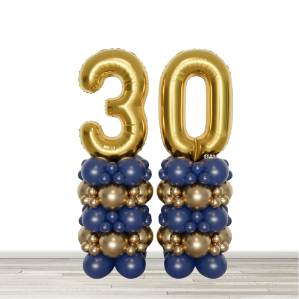 Navy and Chrome Gold Double Number Balloon Column - 2 34" Numbers