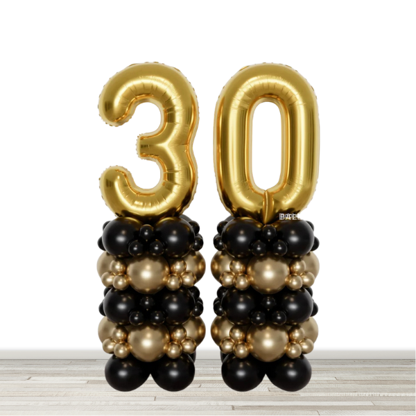 Chrome Gold and Black Double Number Balloon Columns - 2 34" Numbers