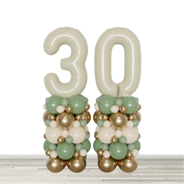 Cream, Mint and Chrome Gold Double Number Balloon Column - 2 34" Numbers