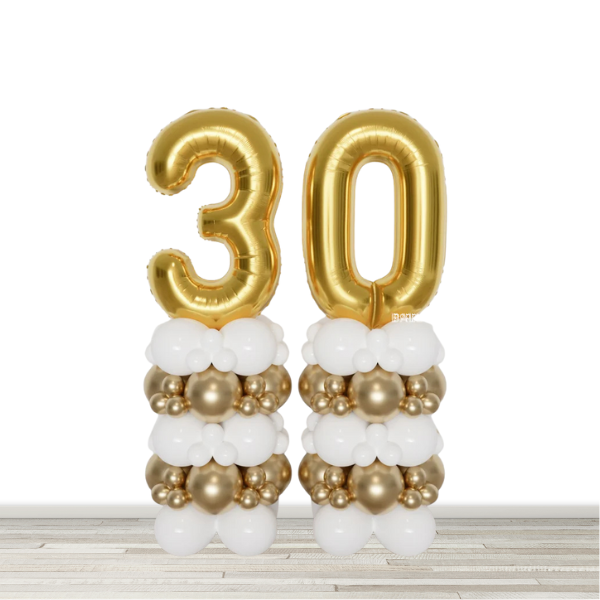 White and Chrome Gold Double Number Balloon Column - 2 34" Numbers