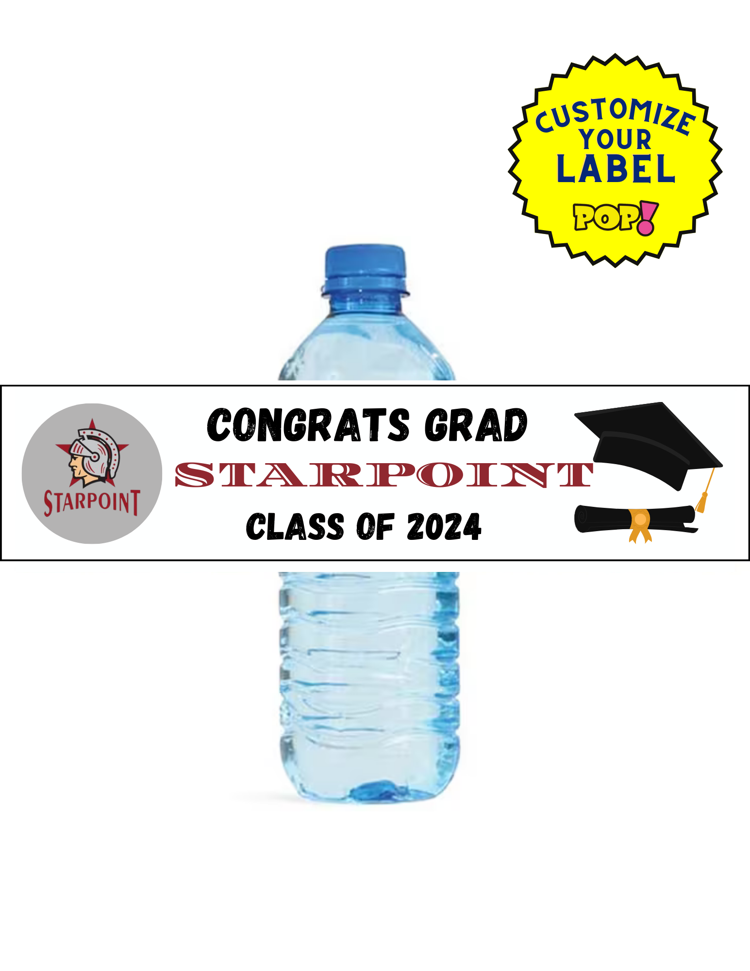 School Graduation Water Bottle Labels - Choose Your School - POPPartyballoons