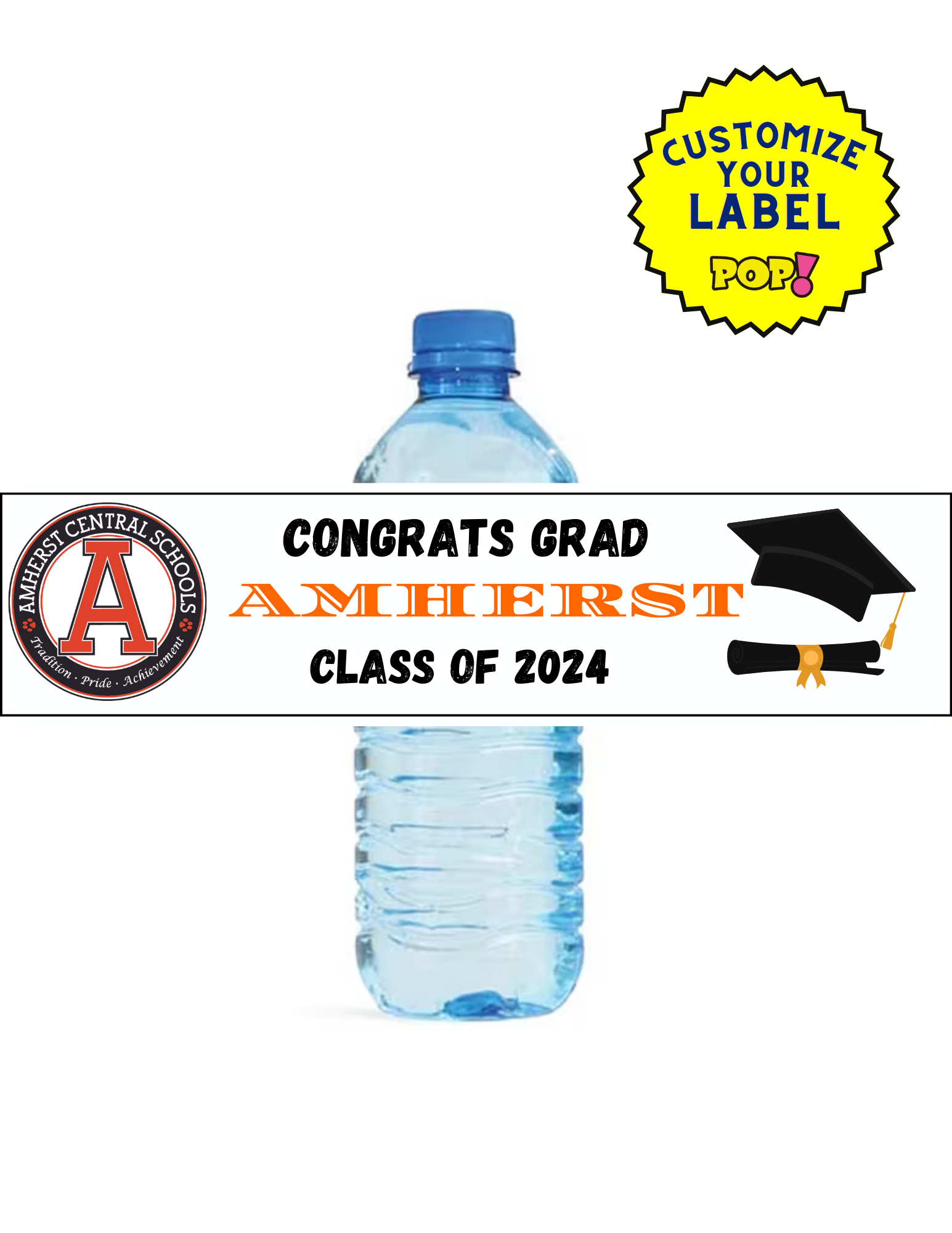 Graduate Water Bottle Labels - Choose A School - POPPartyballoons
