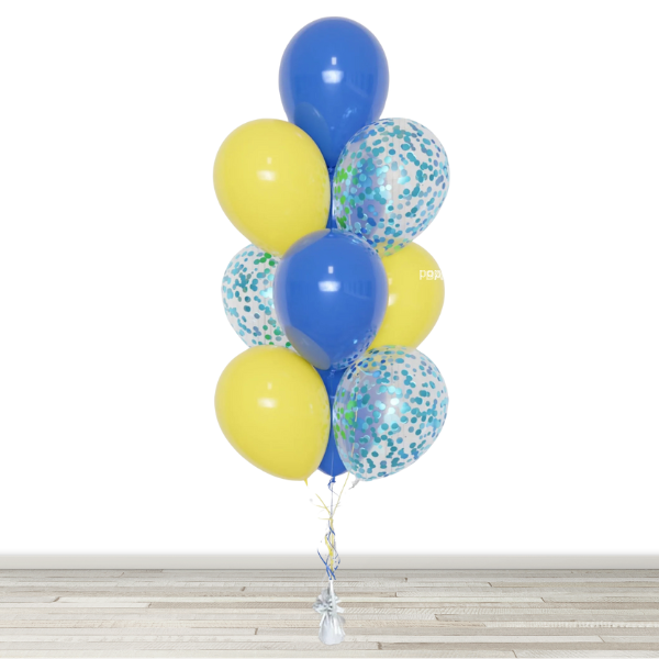 Minion Inspired Blue and Yellow Confetti Balloon Bouquet - 10 Balloons