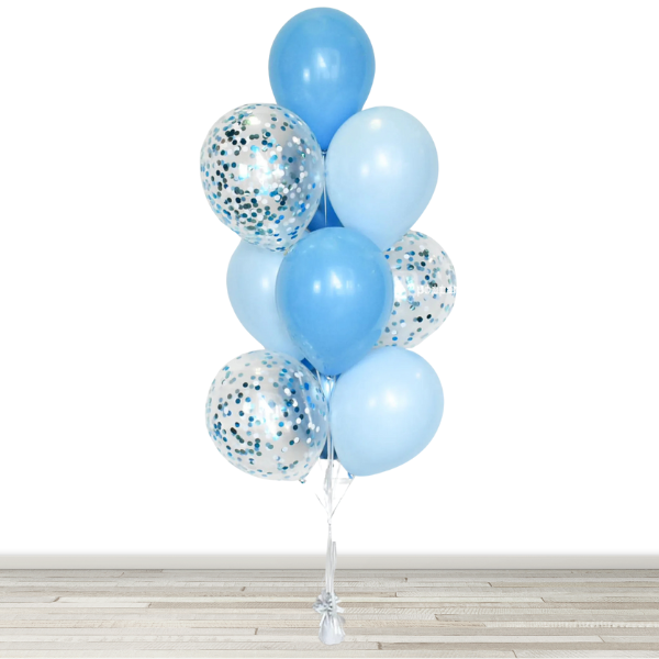 Sky Blues Confetti Balloon Bouquet - 10 Balloons