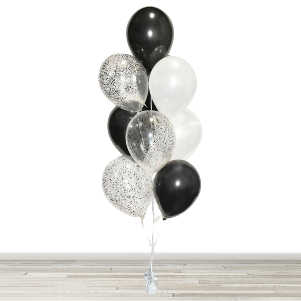 Black and White Confetti Balloon Bouquet - 10 Balloons