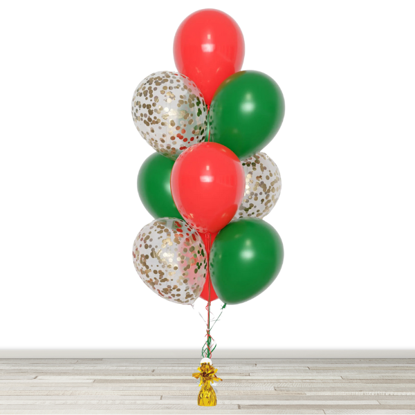 Holiday Red and Green Confetti Balloon Bouquet - 10 Balloons