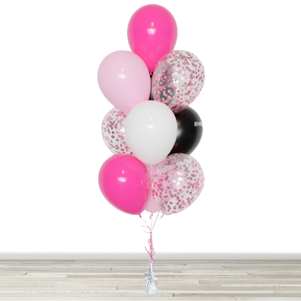 Black, Pink and White Confetti Balloon Bouquet - 10 Balloons